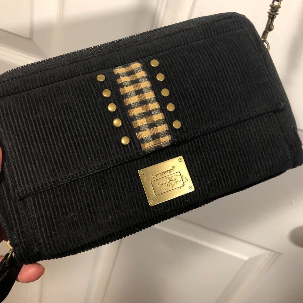 Longaberger wallet / shoulder bag, material is black corduroy and faux leather - Picture 2 of 11